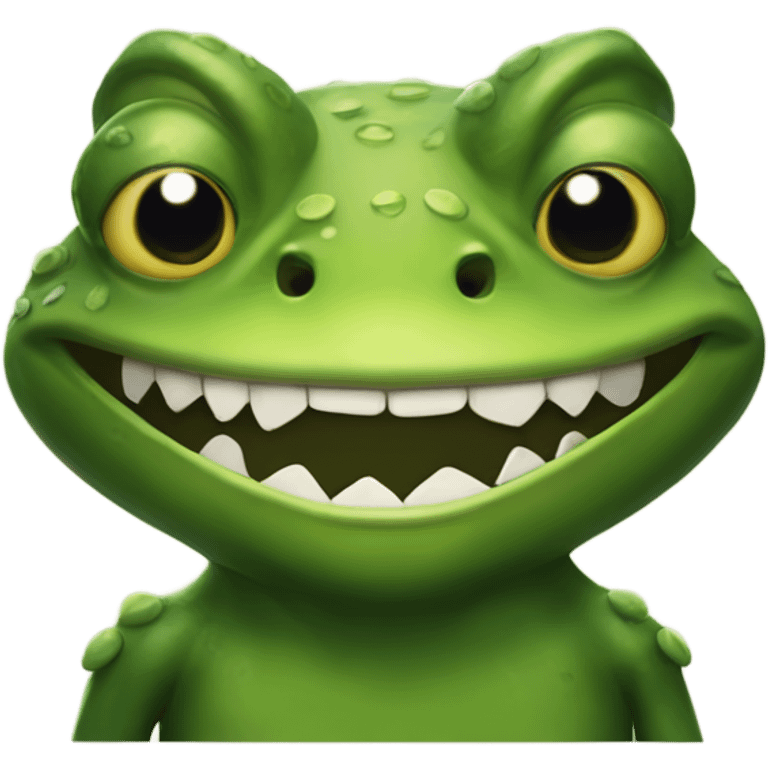 A frog with Vic teeth and armor that looks like vegetal emoji