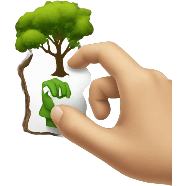 a hand is touching a tree emoji