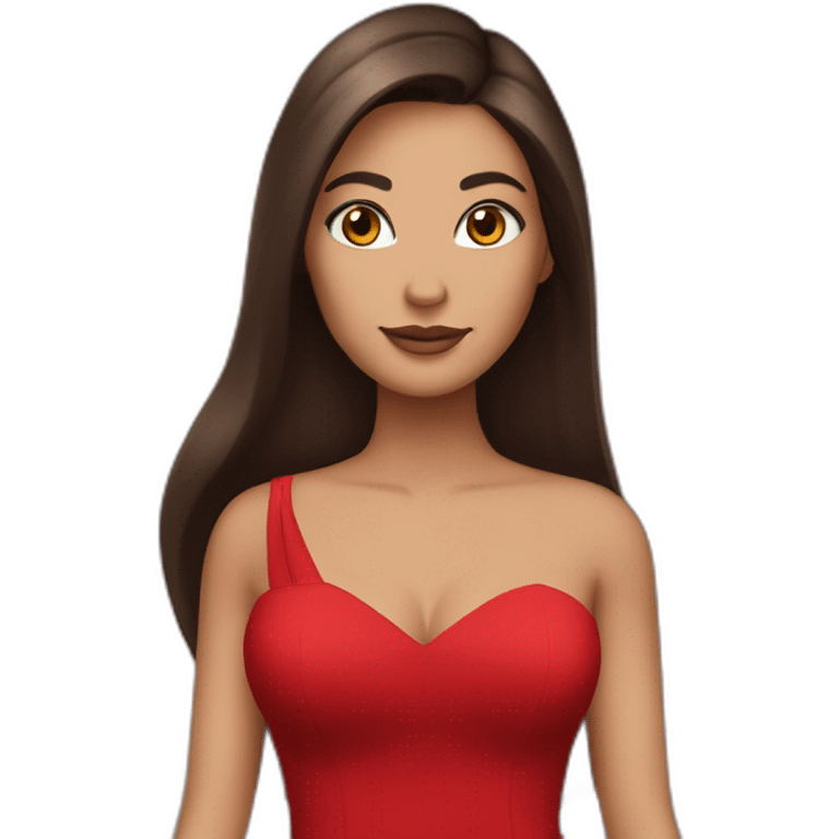 brunette with long straight hair with brown eyes in a full-length red evening dress emoji