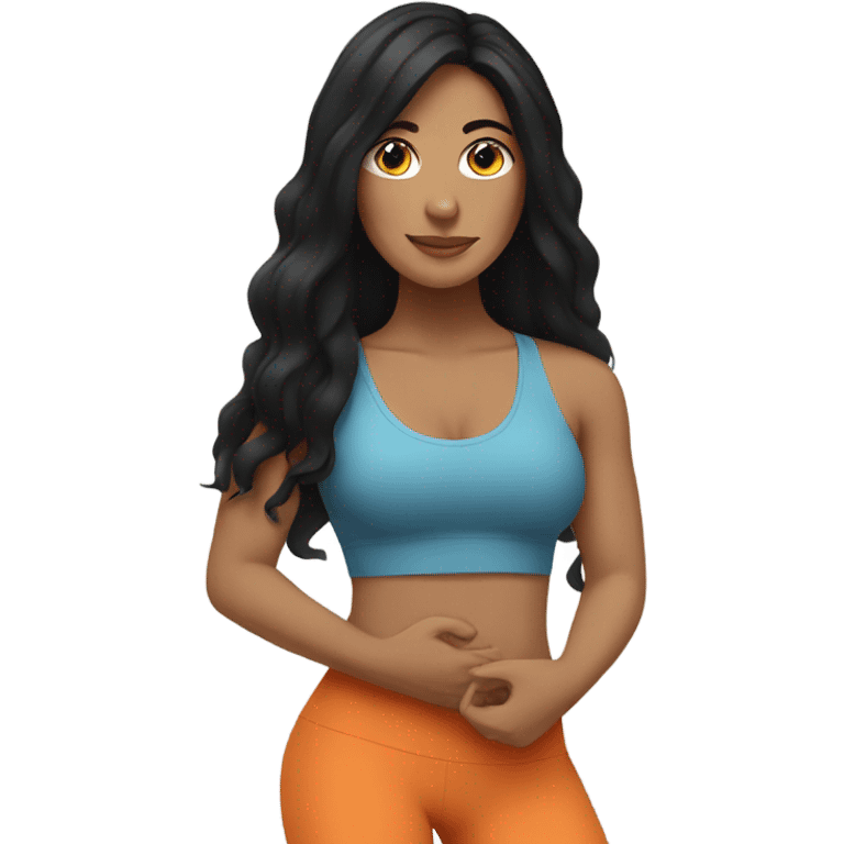 latin woman with long black hair wearing a yoga outfit  emoji