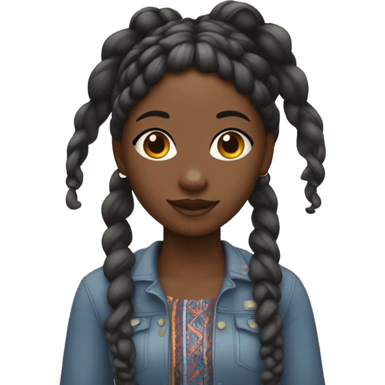 black girl with boho braids in apple woman emoji style emoji