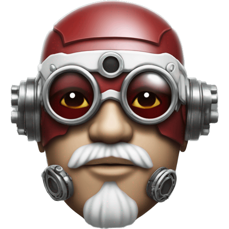 Red skin and white goatee male cyborg head with silver steampunk goggles emoji