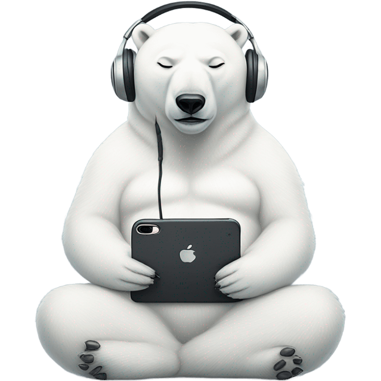 Meditating polar bear female with headphones and iPhone emoji