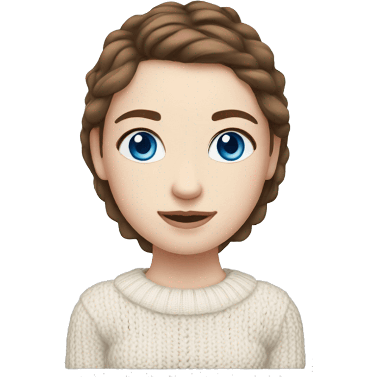 Girl with brown hair, blue eyes, and pale skin wearing a white knitted sweater  emoji