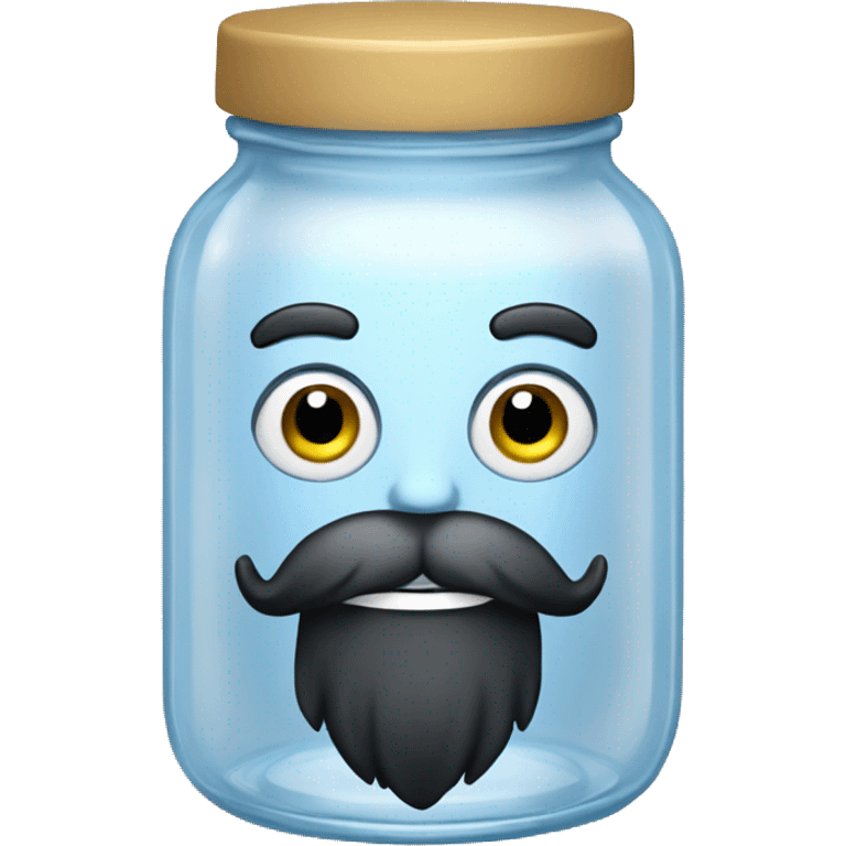 Anthropomorphic empty clear glass jar with a black beard  emoji