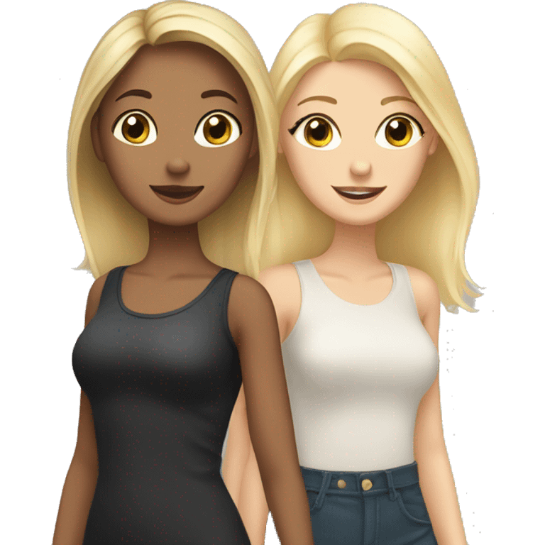 two beautiful girls in love, one blonde one shorter brunette emoji