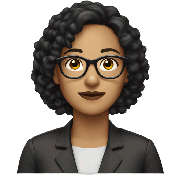 brunette woman with curly black hair and eyeglasses emoji