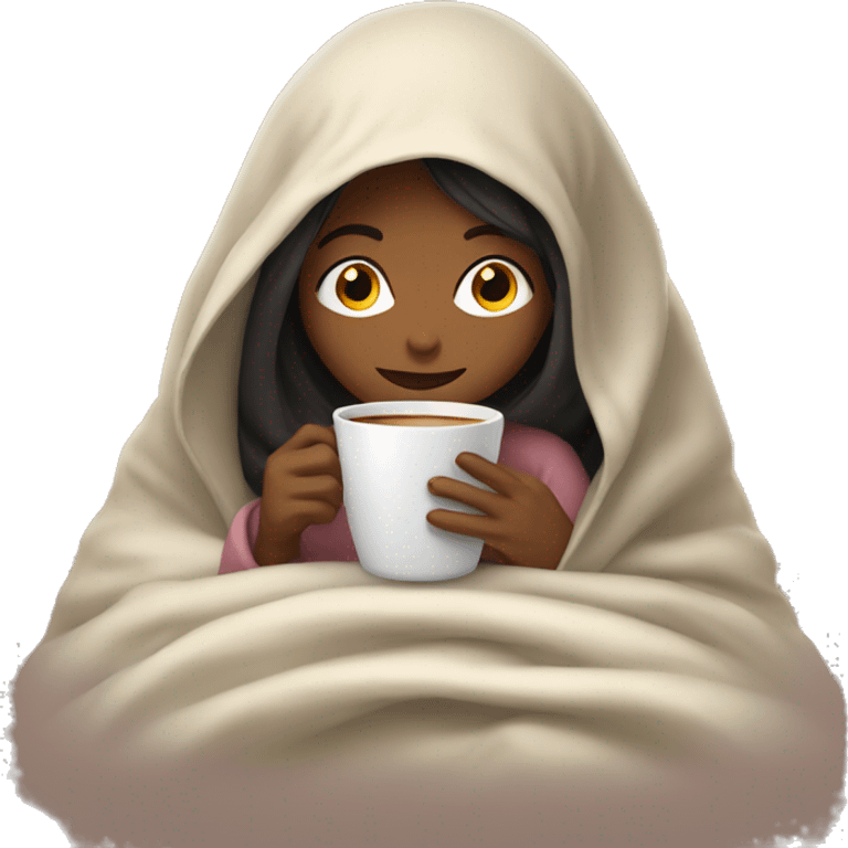 girl inside a blanket sipping coffee eyes closed emoji