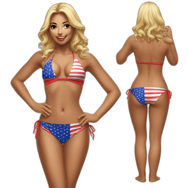 Sexy pose - woman wearing only American flag bikini poster emoji