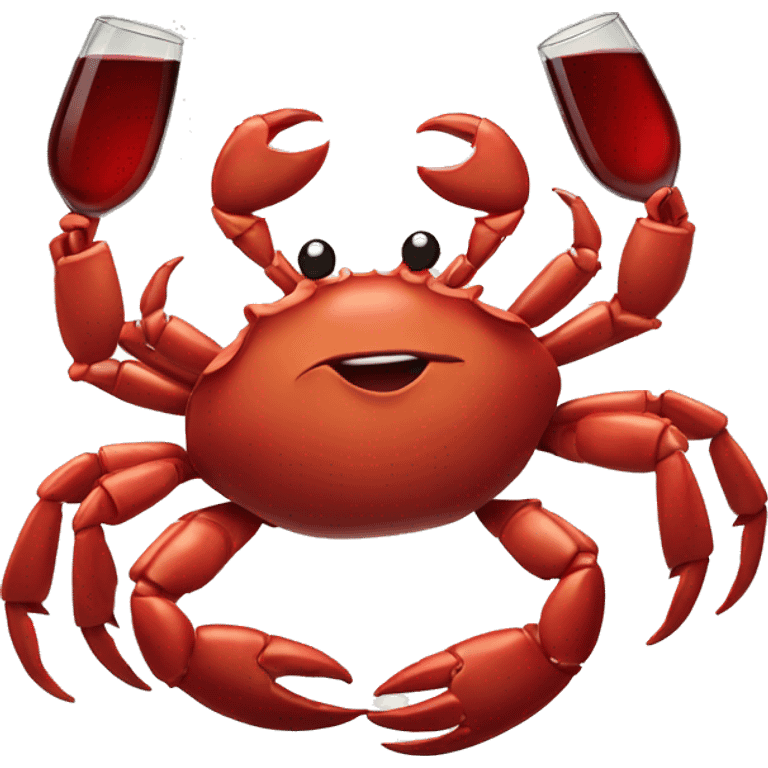 crab with two arms in the air each holding full red wine bottles emoji