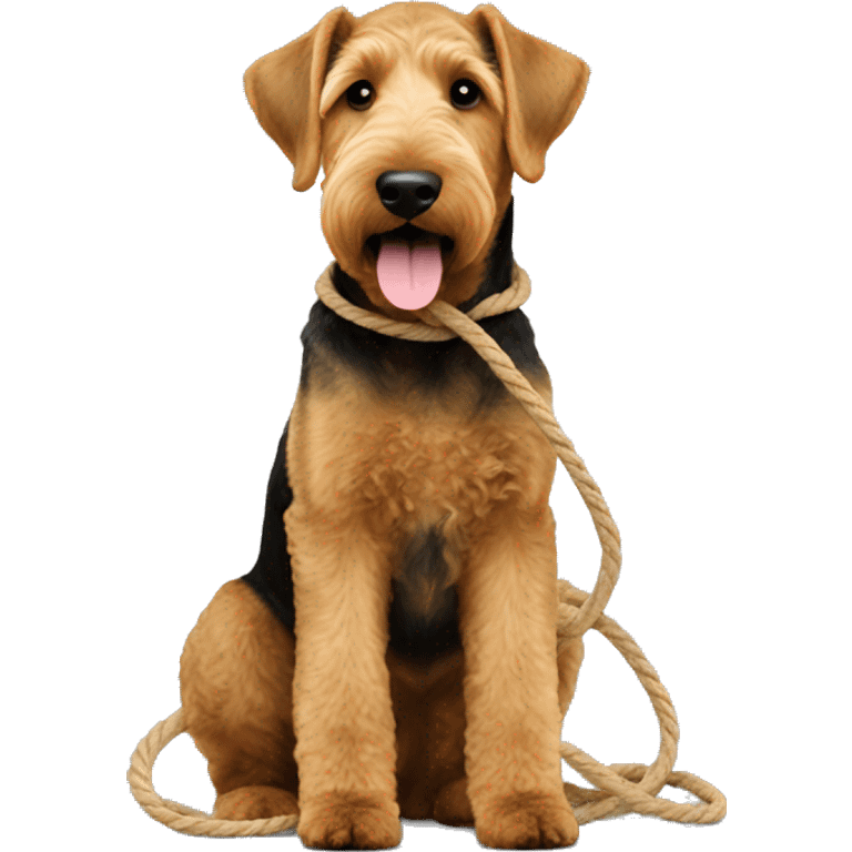 Airedale playing with a rope emoji