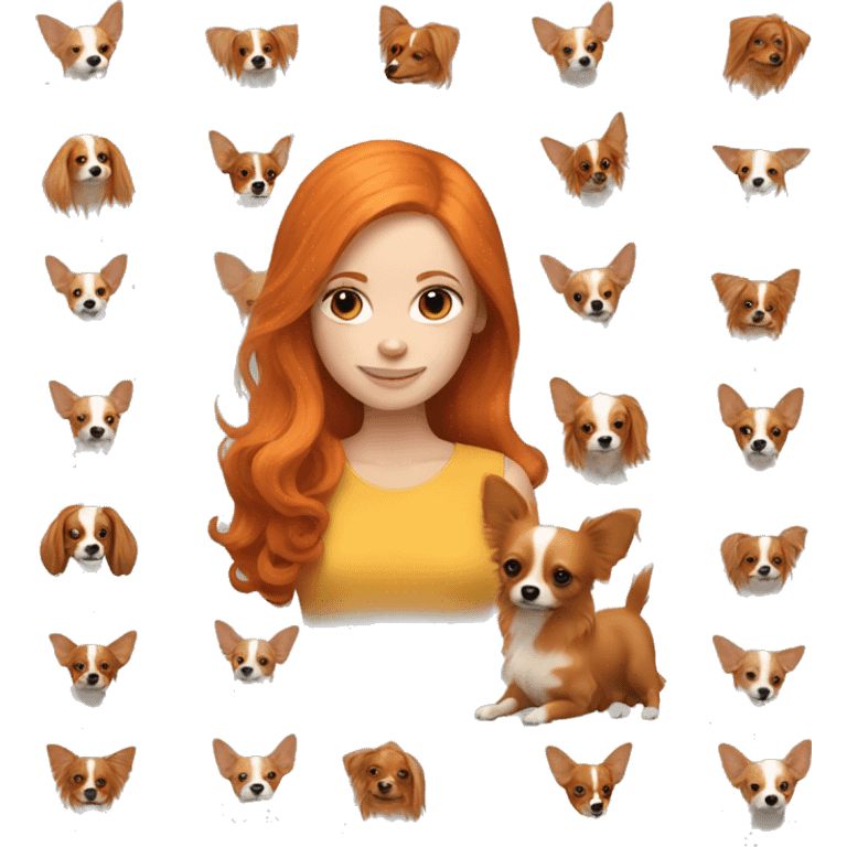 Ginger haired girl with orange long haired chihuahua emoji