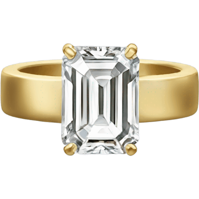 Emerald cut single diamond ring with gold band emoji