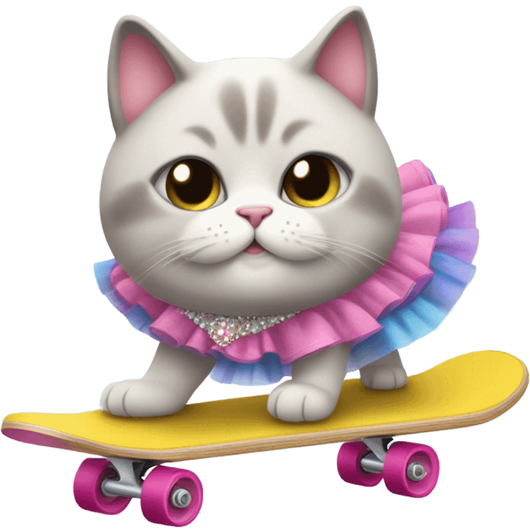 Fat Cat wearing a ballet costume on a skateboard  emoji