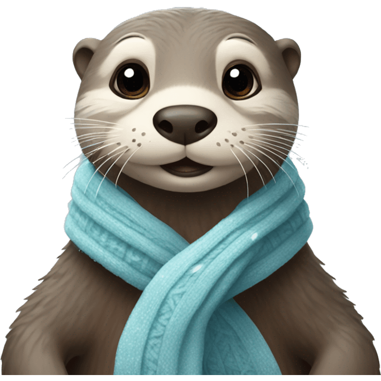 An otter under snow in a scarf it is snowing emoji