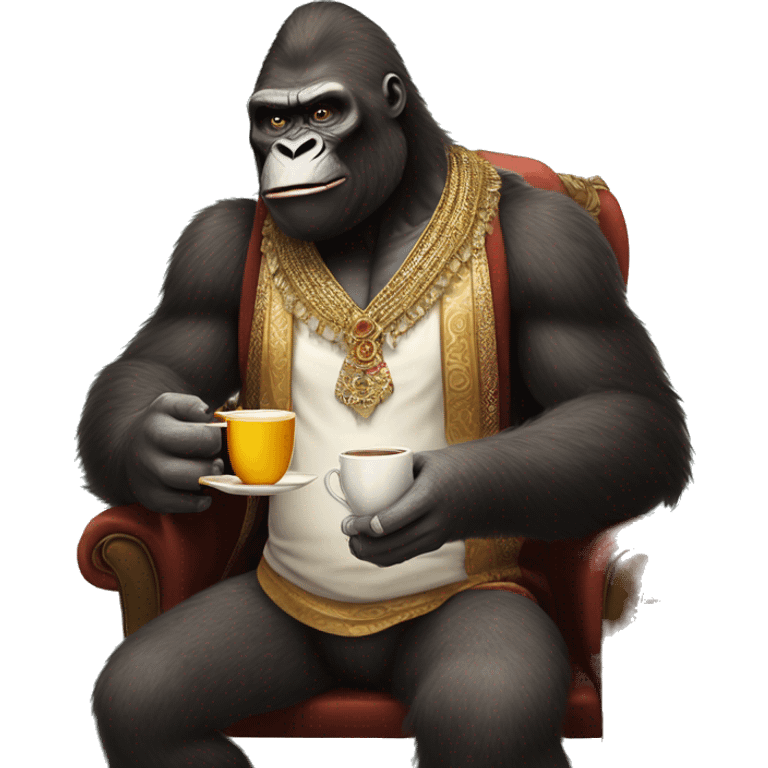 king kong drinking tea  wearing indan clothes  emoji