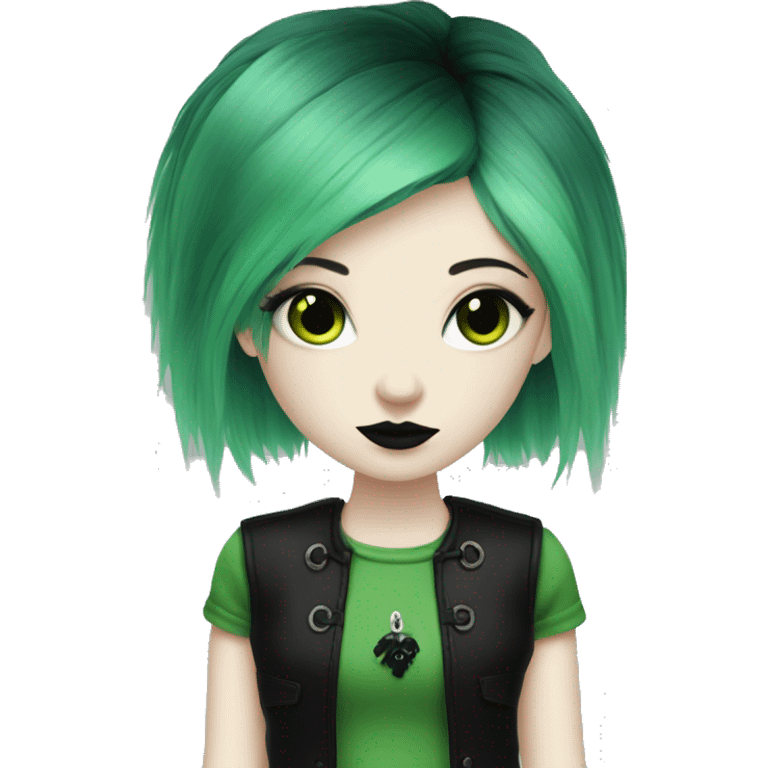 pale skin goth girl black and green split dyed hair  emoji