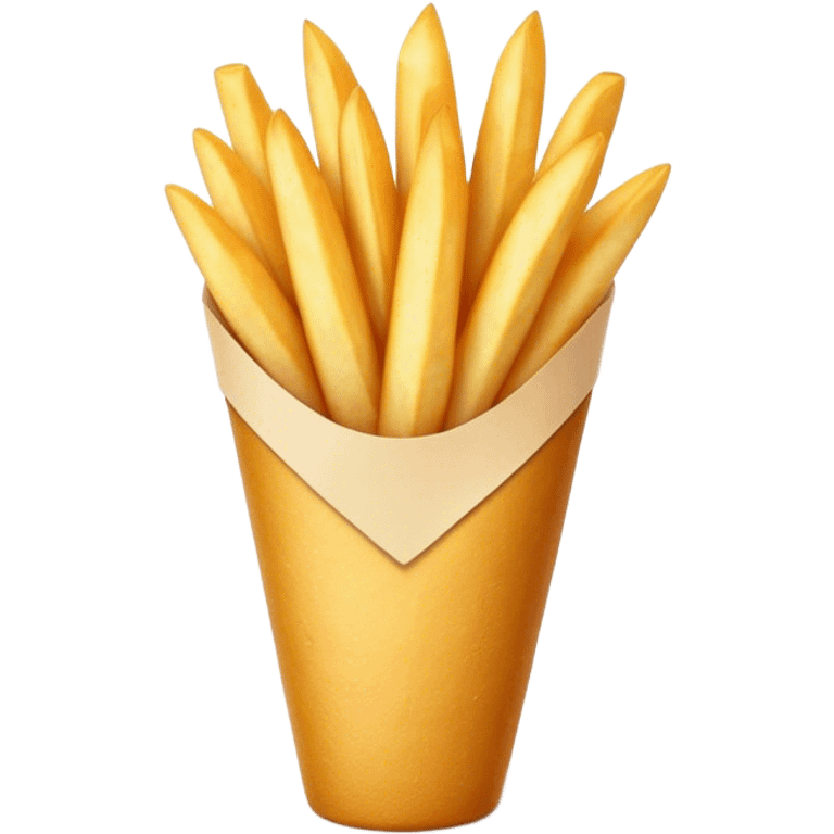 Cinematic Realistic Belgian Fries Dish Emoji, showcasing thick, crispy fries served in a paper cone rendered with detailed textures and golden, appetizing lighting. emoji