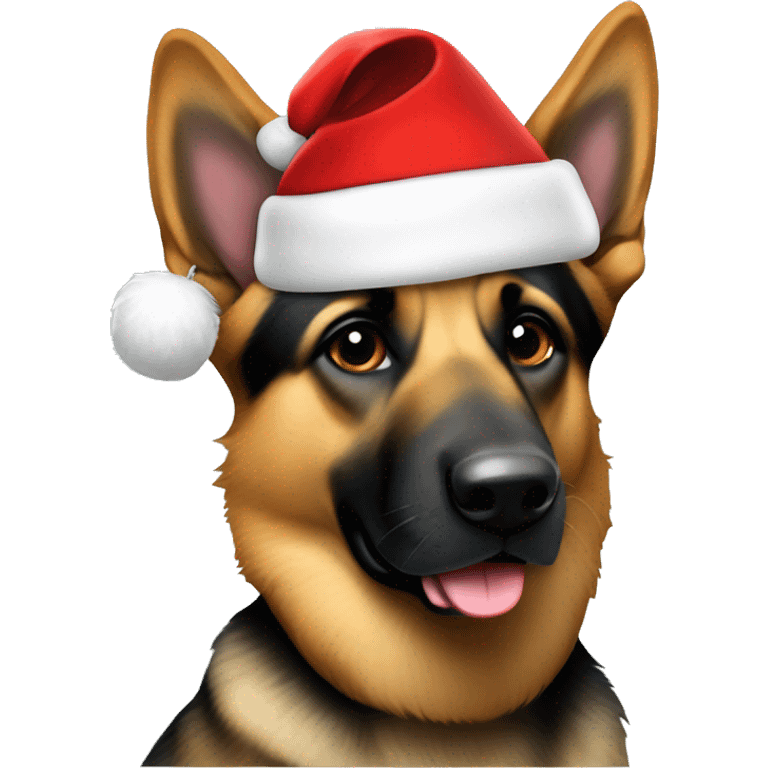 German shepperd wering a santa hat emoji