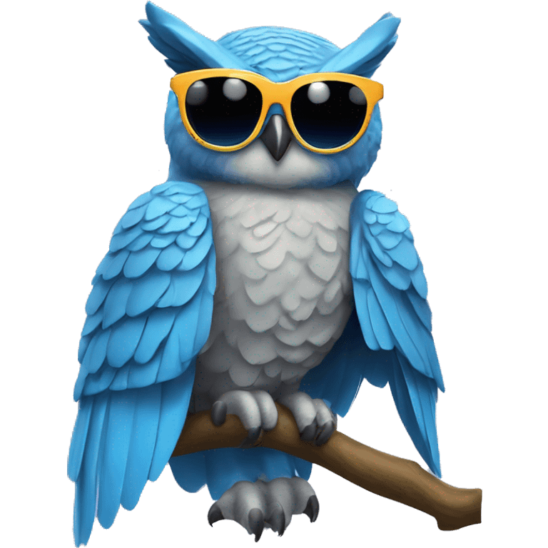 blue great horned owl with disco pants and sunglasses emoji