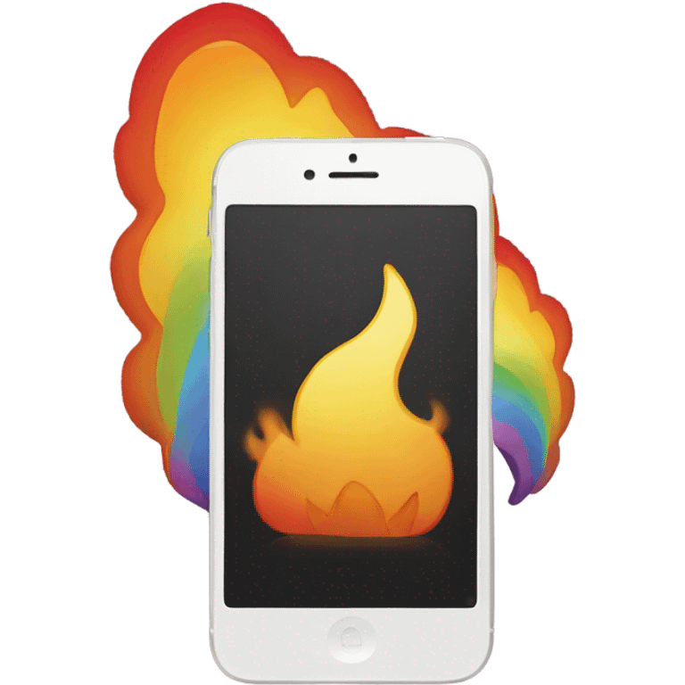 An IPhone on rainbow fire emoji