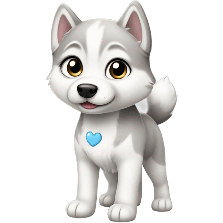 kawaii style, full body of white and grey baby siberian husky in love emoji