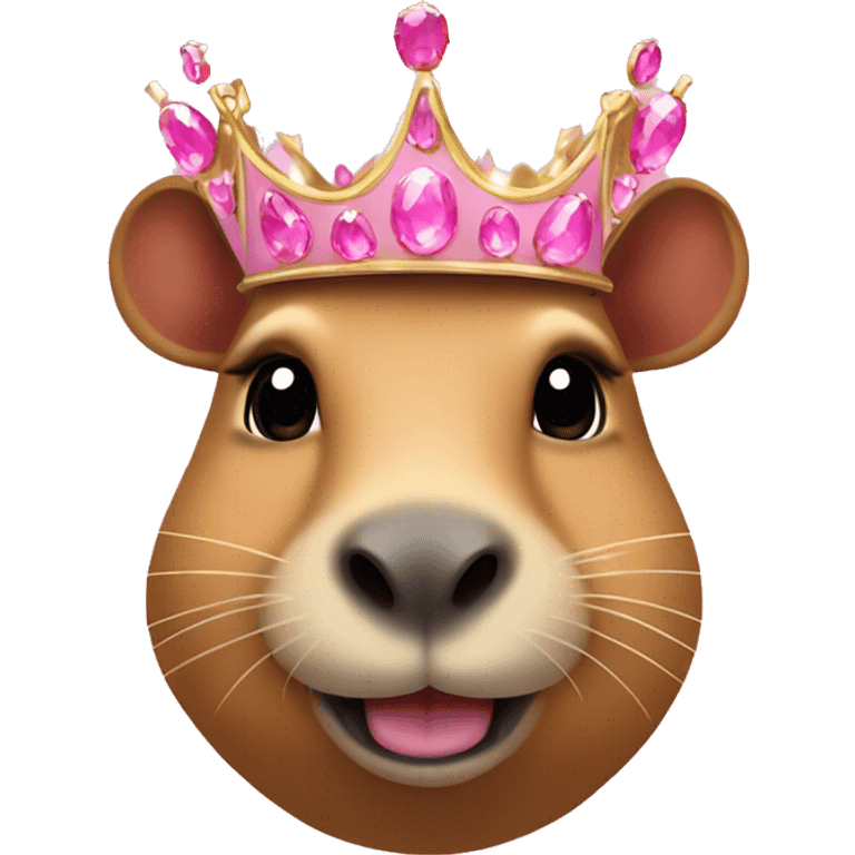 Capybara smiling using a pink crown with pink gems emoji