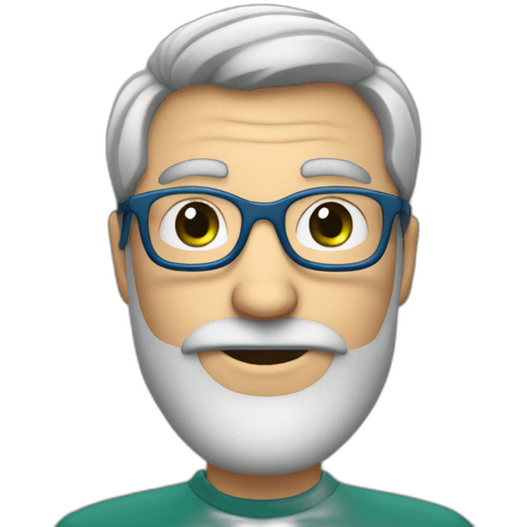 Funny man with grey beard and blue glasses, dark green eyes emoji