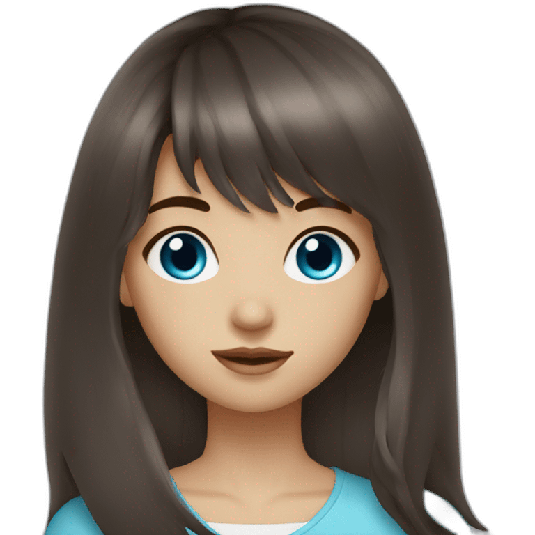 Dark brown long hair bangs girl with blue eyes emoji