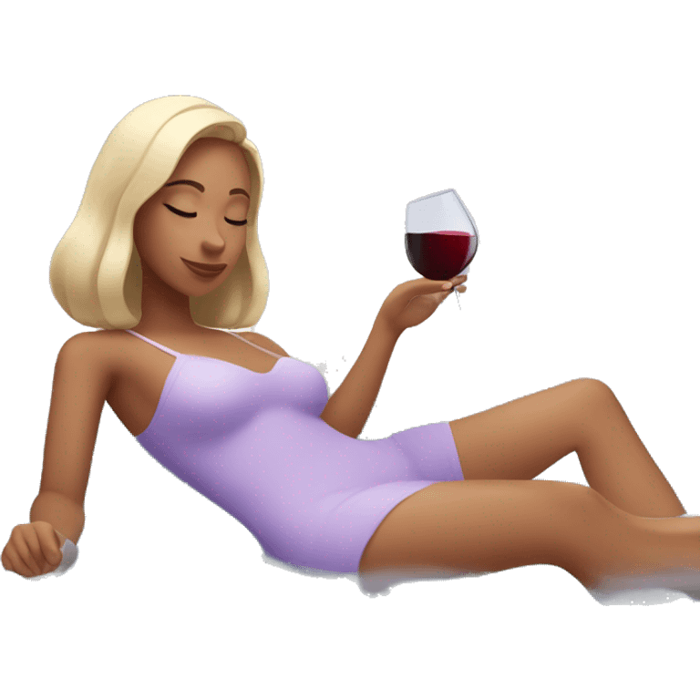 Girl relaxing in spa with iPhone in hand and wine next to her emoji