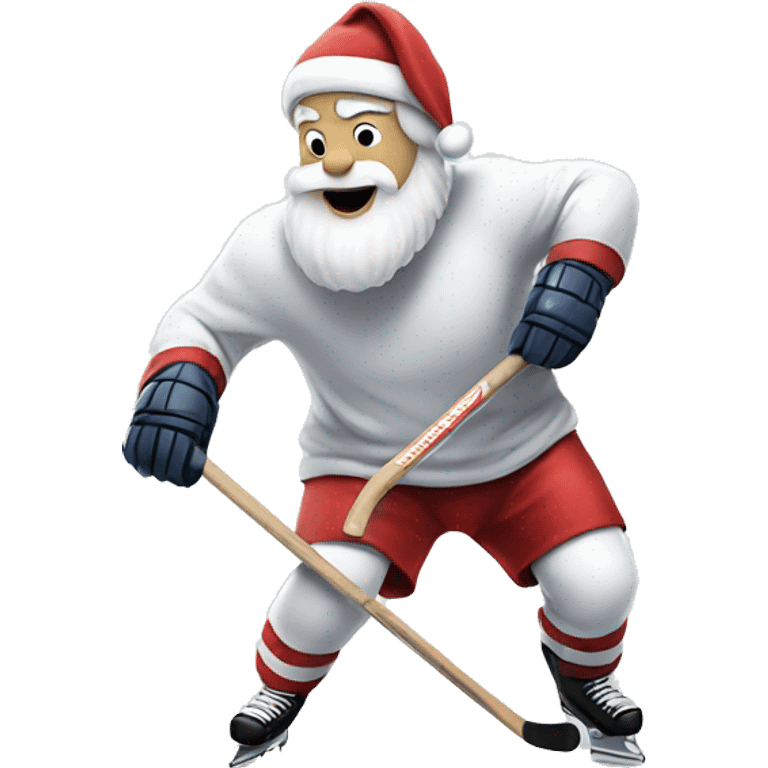 White Santa Clause playing Hockey  emoji