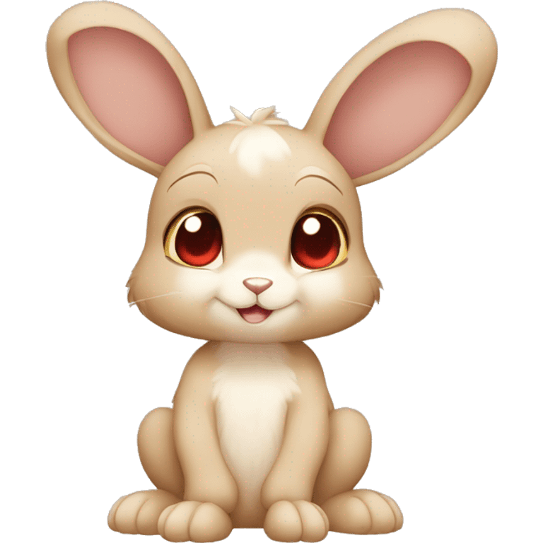 Cute, Shiny, Anthro, Brown, Normal-type-Ground-type Tan-Rabbit-Fakémon with Dark-Red eyes, beige ears, beige belly, beige paws, beige feet, full body emoji