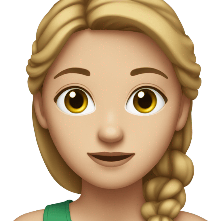 Young woman with light brown hair, fair skin, green eyes, small nose. emoji