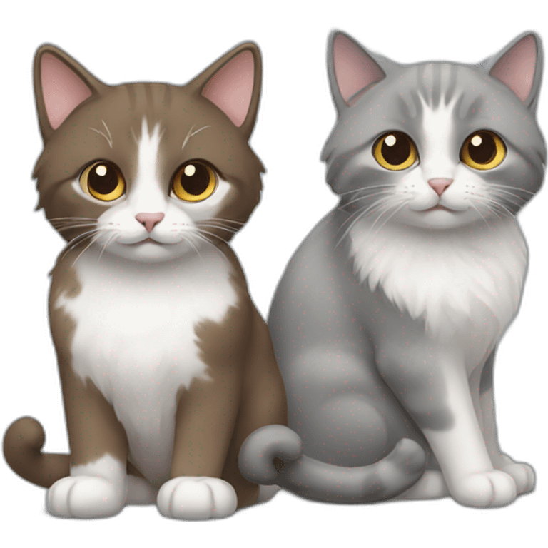 two cats, one brown long hair and one gray short hair emoji