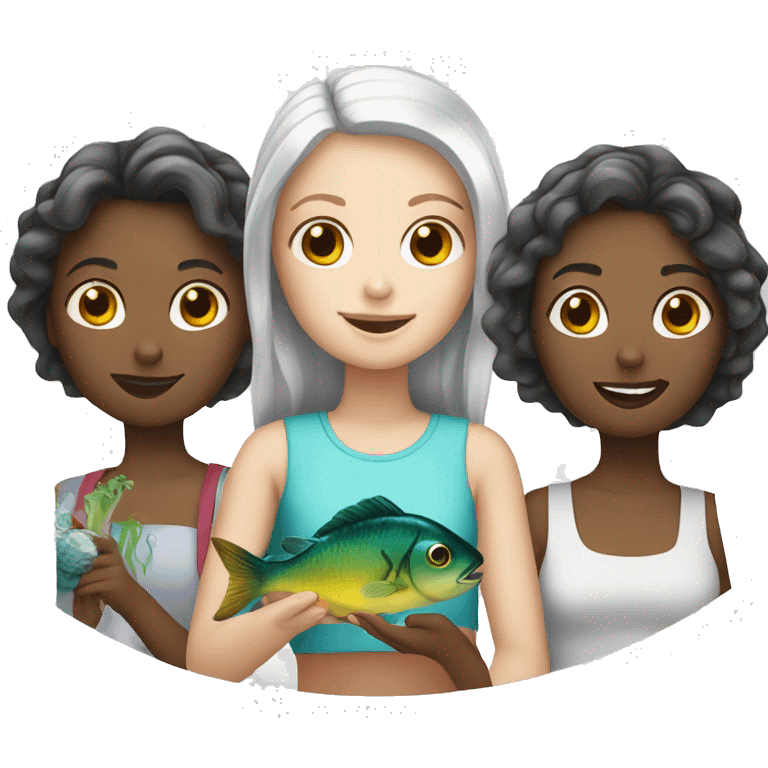 Three white girls with fish emoji