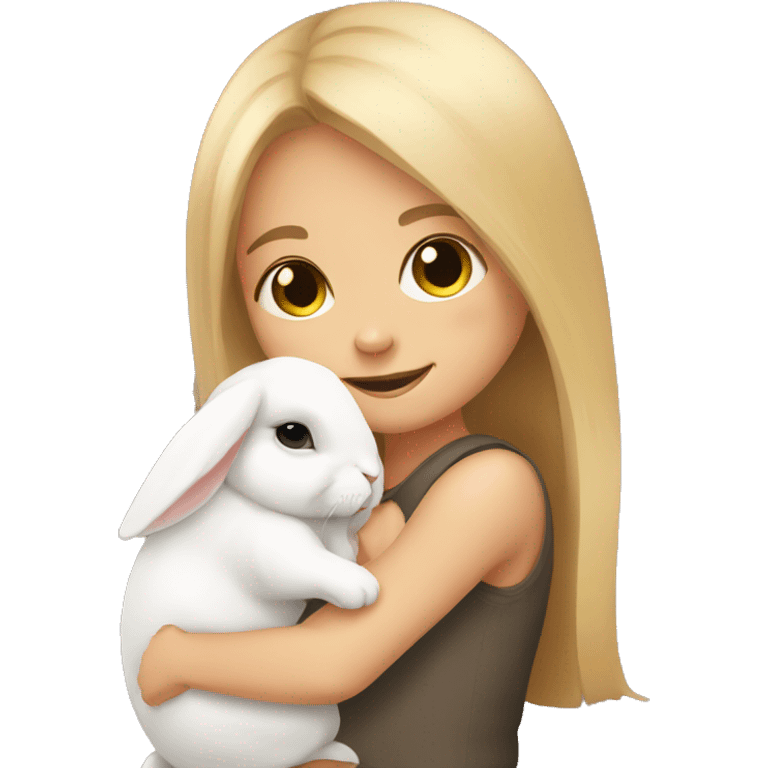 Girl hugging a mini lop bunny emoji