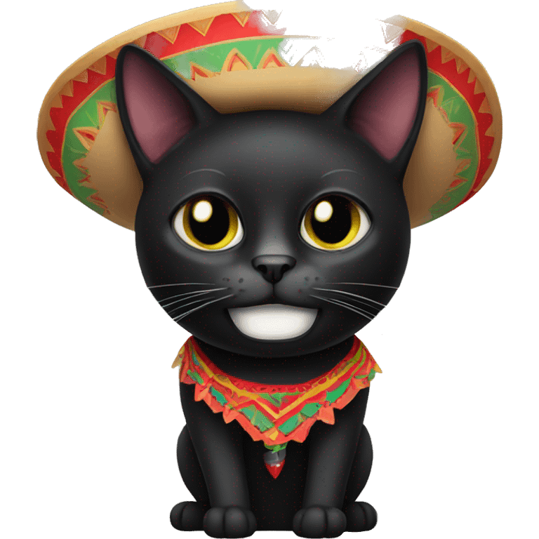 Black cat with Mexican hat on emoji