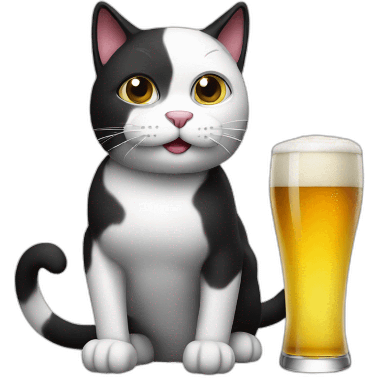 black and whit beer drinking cat emoji