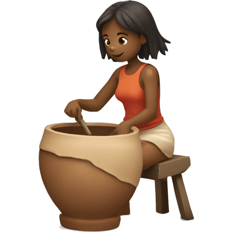 A GIRLSITTINGON GROND AND MAKING POT N POTTERY WHEEL emoji