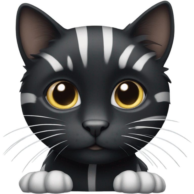 Black cat with white paws and grey stripes emoji