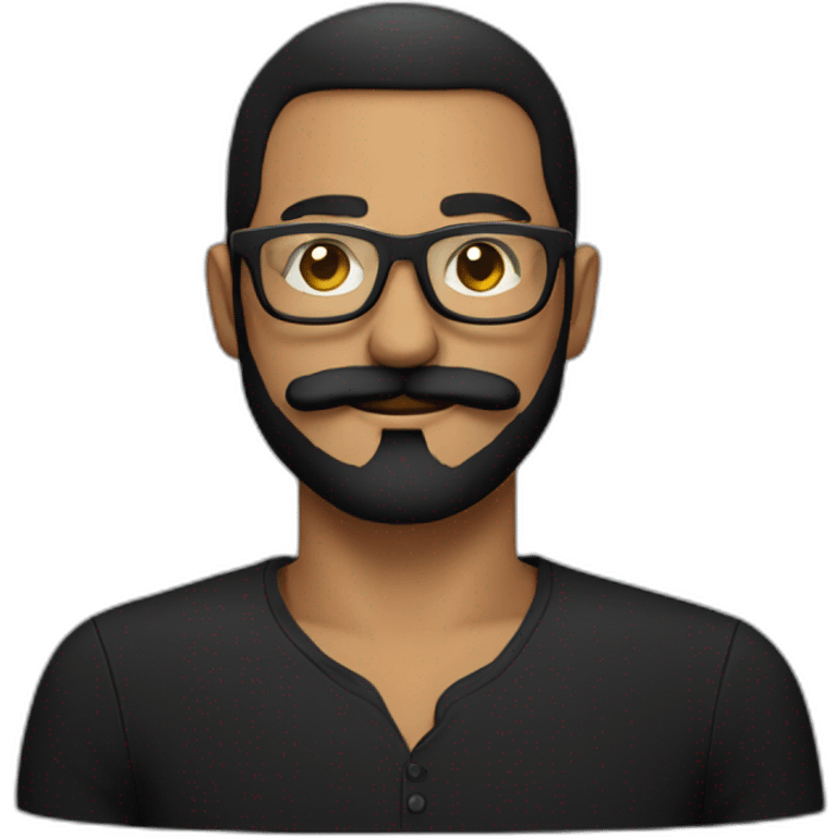 Black shirt, bearded male with Turkish mustache and black rounded glasses  emoji