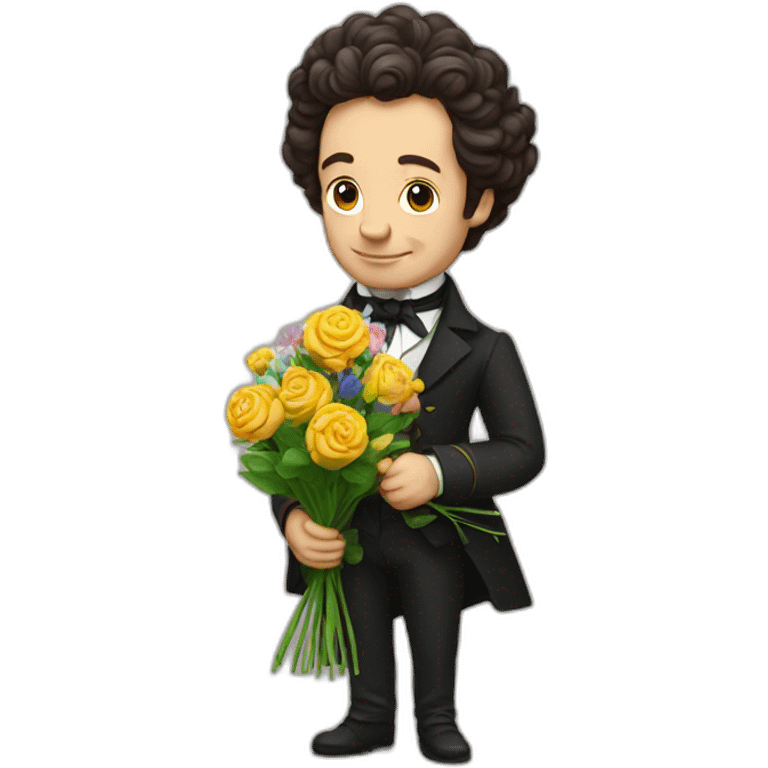 pushkin with a bouquet of flowers in his hands emoji