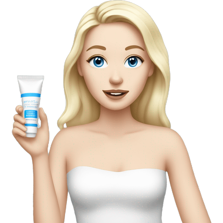 White girl blue eyes applying face cream  emoji