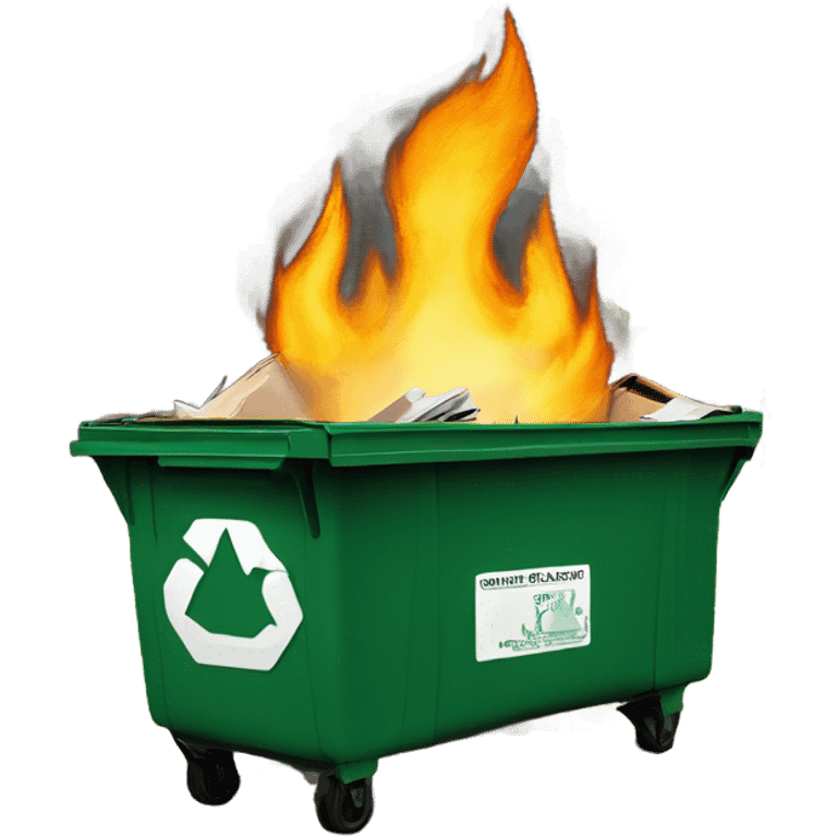 Oregon duck in a dumpster fire with the Ohio state university logo on the dumpster emoji