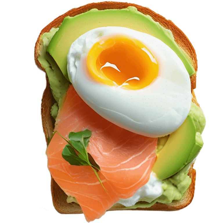 one avocado tost on brioche with salmon and eggs emoji