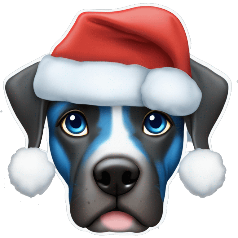 Blue eyesCane corso blue brindle in a Christmas hat  with blue eyes emoji