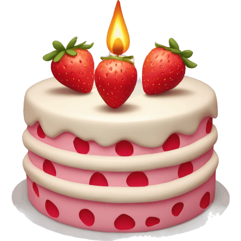 Pink strawberries and cream birthday cake with a candle emoji