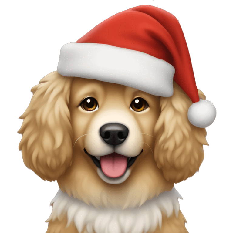 tan fluffy dog in a santa outfit emoji