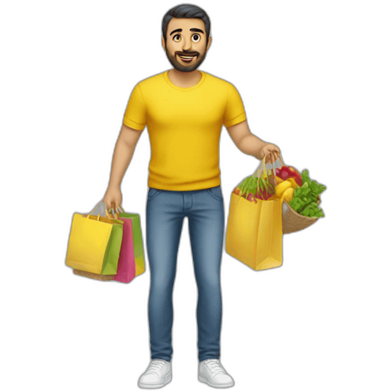 Armenian men doing shopping  in yellow clothes  emoji