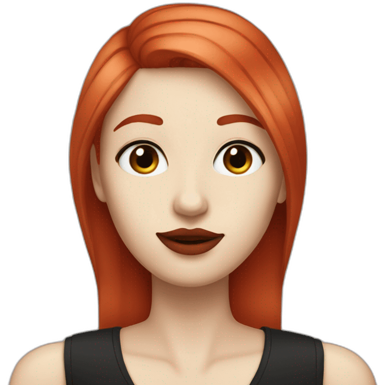 straight long red hair,red lipstick,black eyes, white skin and a small nose emoji